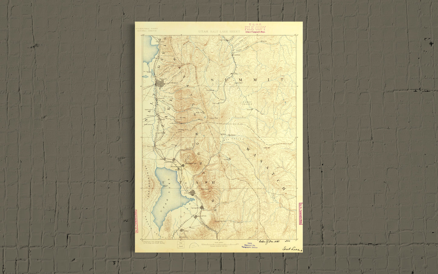 1885 Topographical Map of The Central Wasatch Mountains