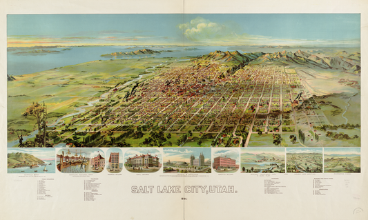 1891 Panoramic Map of Salt Lake City, Utah