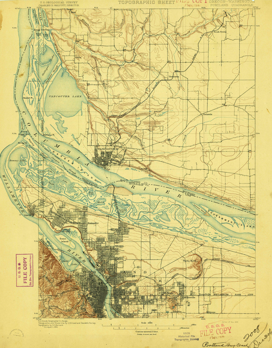 1897 Topographic Map of Portland Oregon & Vancouver Washington