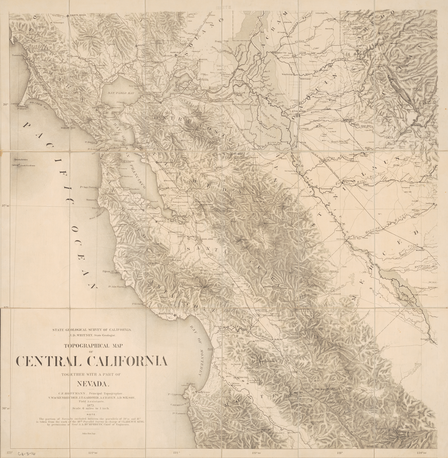 1873 Topographical Map of Central California