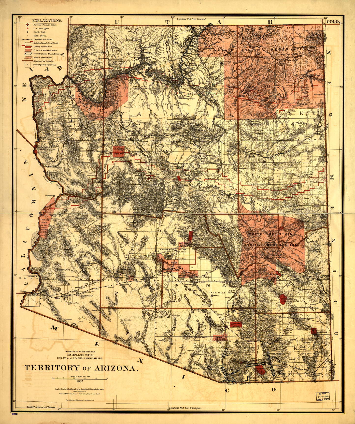 1887 Map of the Territory of Arizona