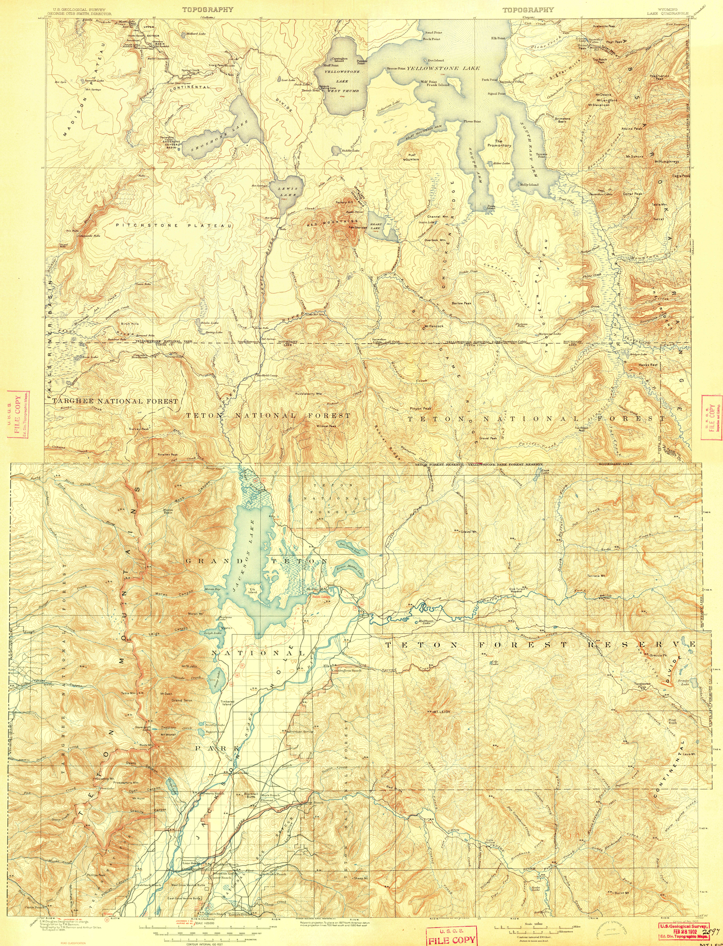 Vintage Map of Grand Teton and Yellowstone (Teton County, WY circa 1891-1911)