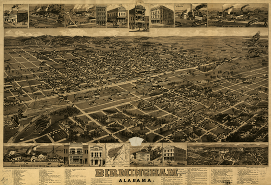 1885 Panoramic Map of Birmingham Alabama