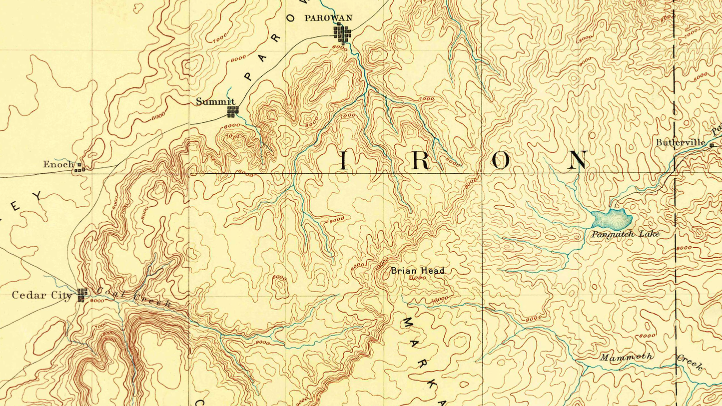 1885 Map of Greater Zion (Zion Canyon, St. George, Kanab, Cedar City, Brian Head)