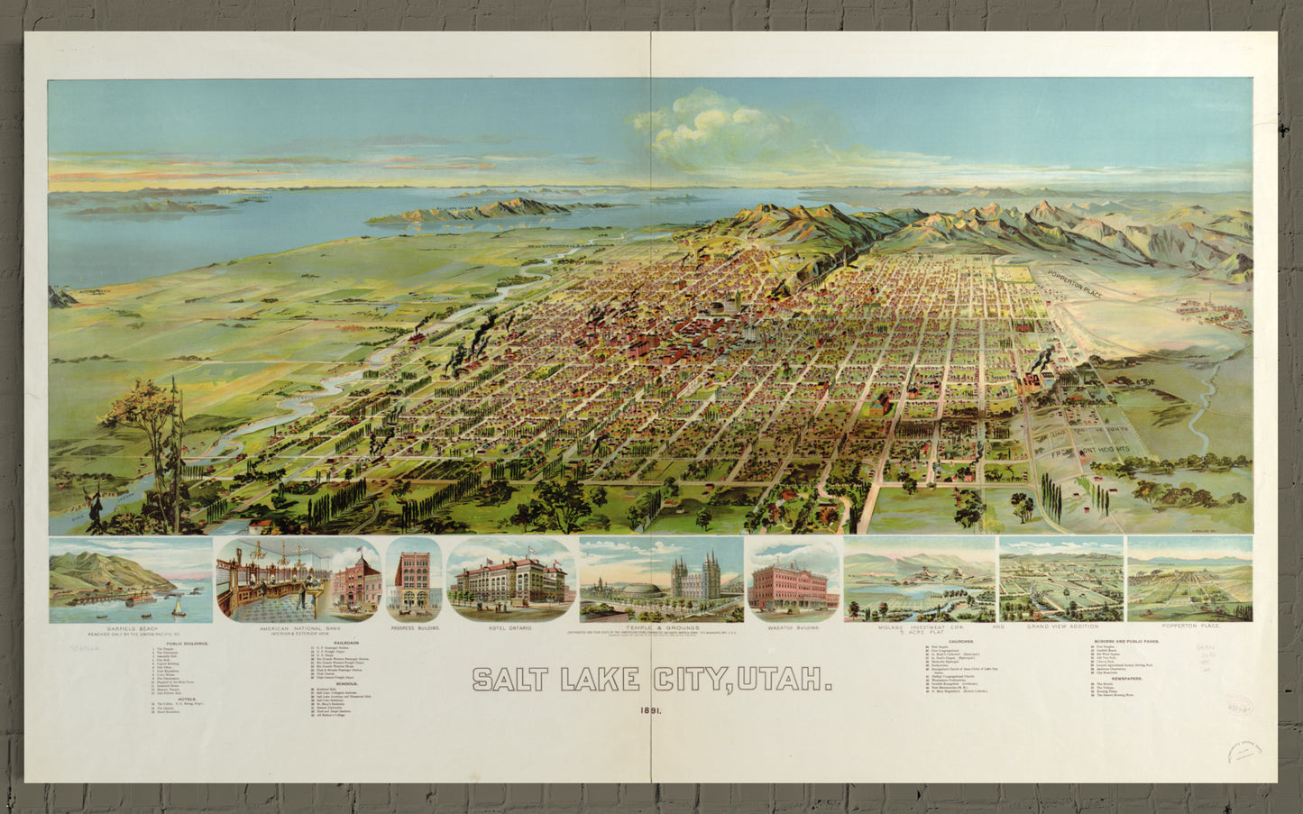 1891 Panoramic Map of Salt Lake City, Utah