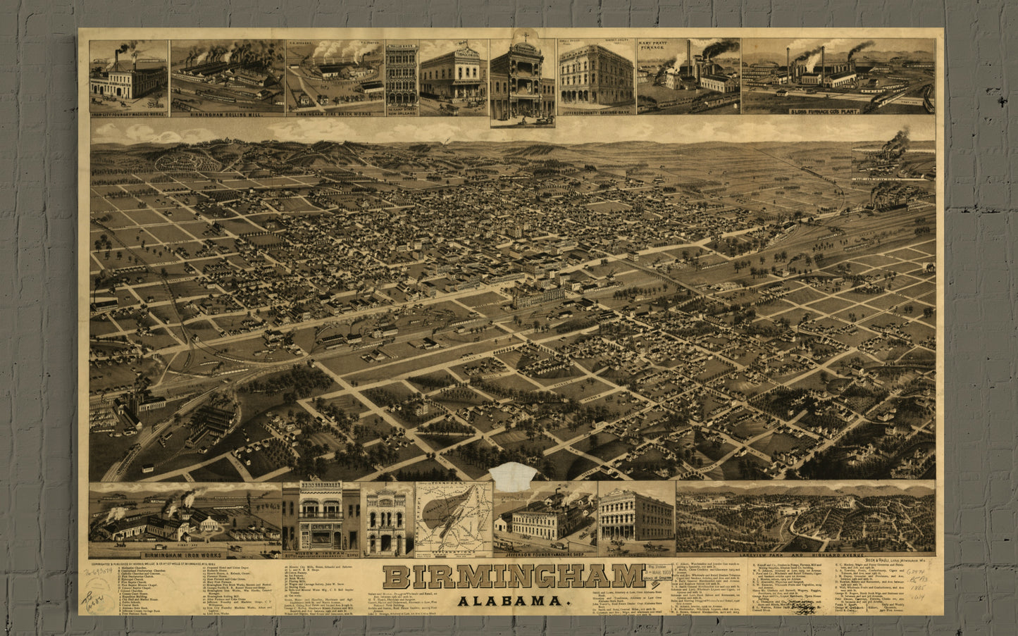 1885 Panoramic Map of Birmingham Alabama